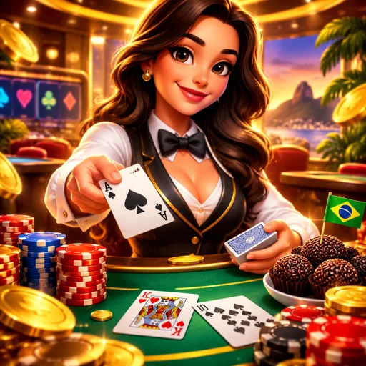 Mesa de blackjack com cartas e fichas sobre o feltro verde