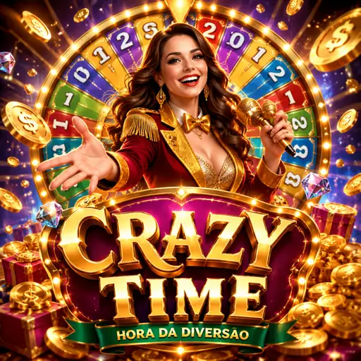 Roda colorida do game show Crazy Time com apresentador ao vivo