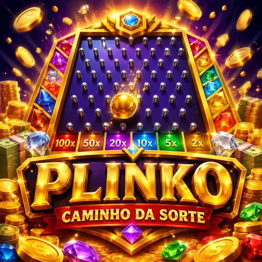 Pirâmide do Plinko com bolinha caindo entre os pinos