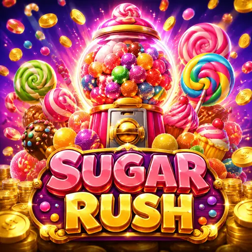 Slot Sugar Rush com doces em grade e multiplicadores marcados